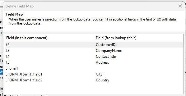 Configuring fill-in fields for an edit-combo or auto-suggest control.